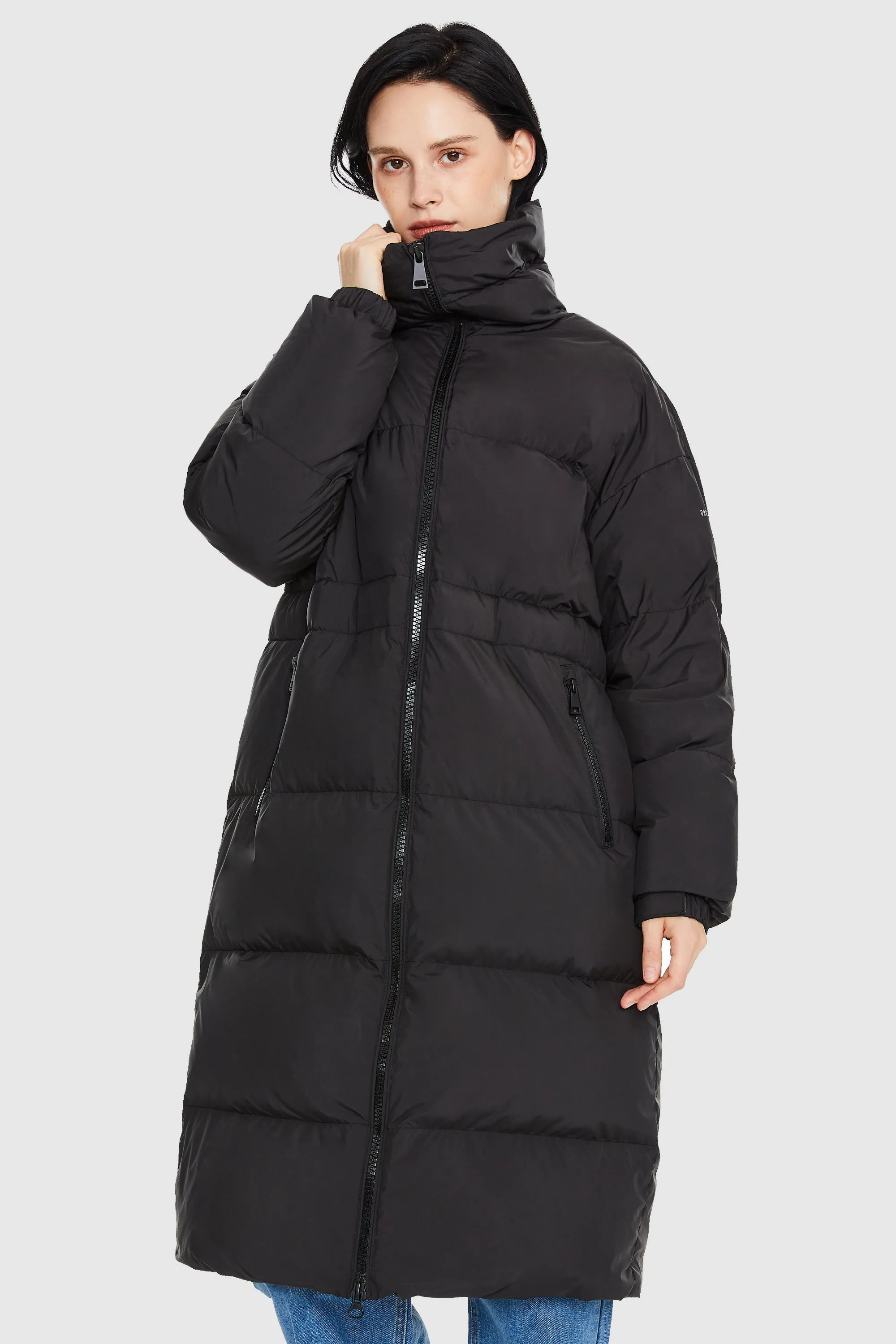 Long Puffer Jacket with Velcro Belt