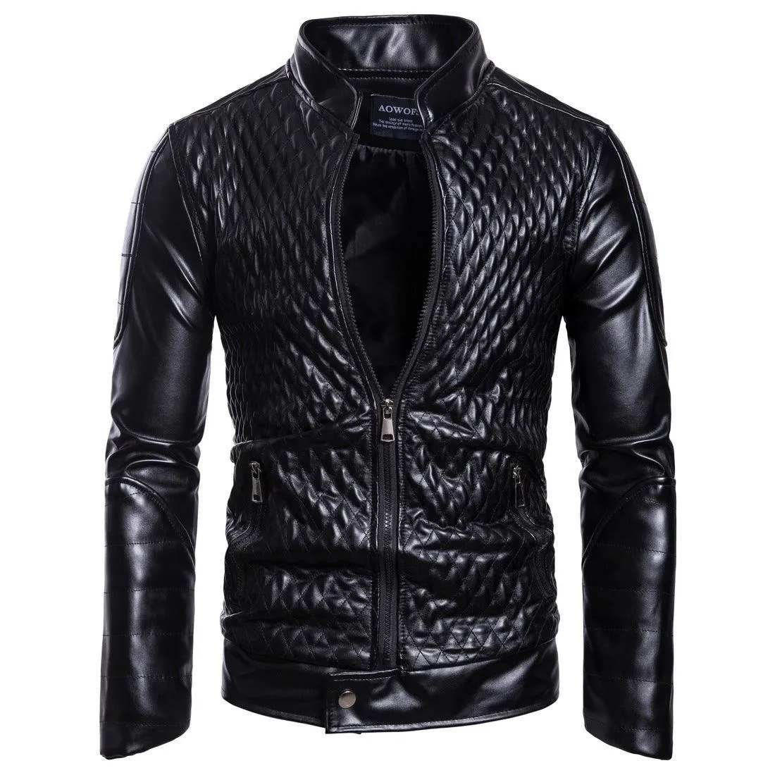 Long Sleeve Zipper Leather Cardigan Jacket  Stylish & Warm Leather Coat