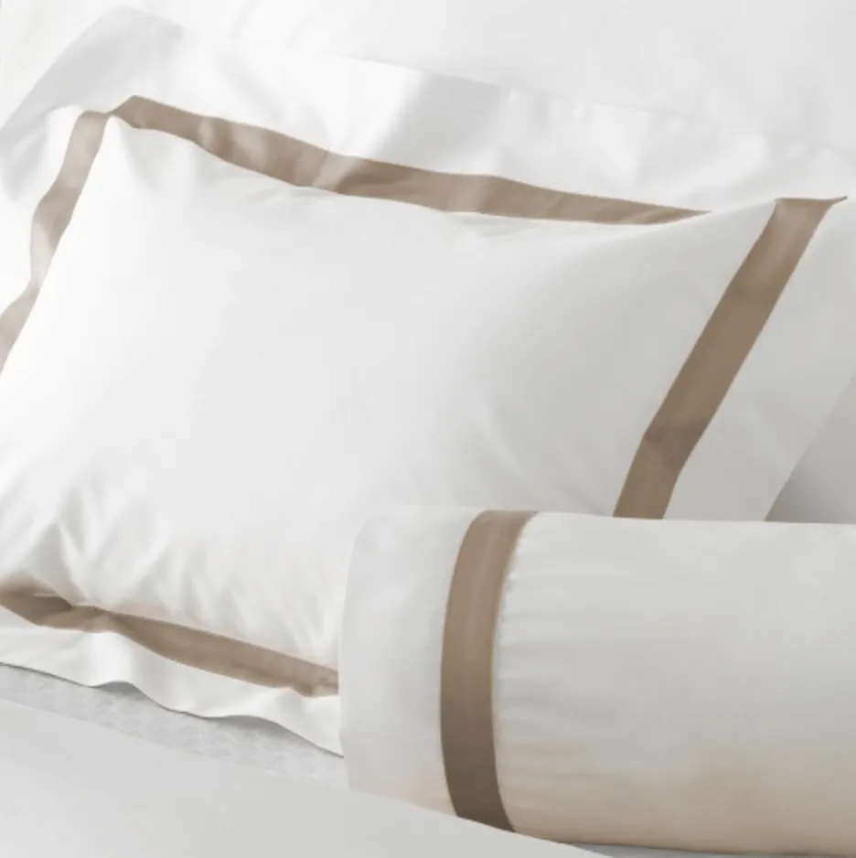 Lowell Khaki on White Bedding by Matouk