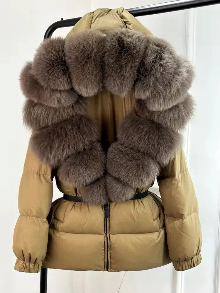 Luxury Women's Duck Down Jacket with Natural Fur - Ultimate Winter Warmth