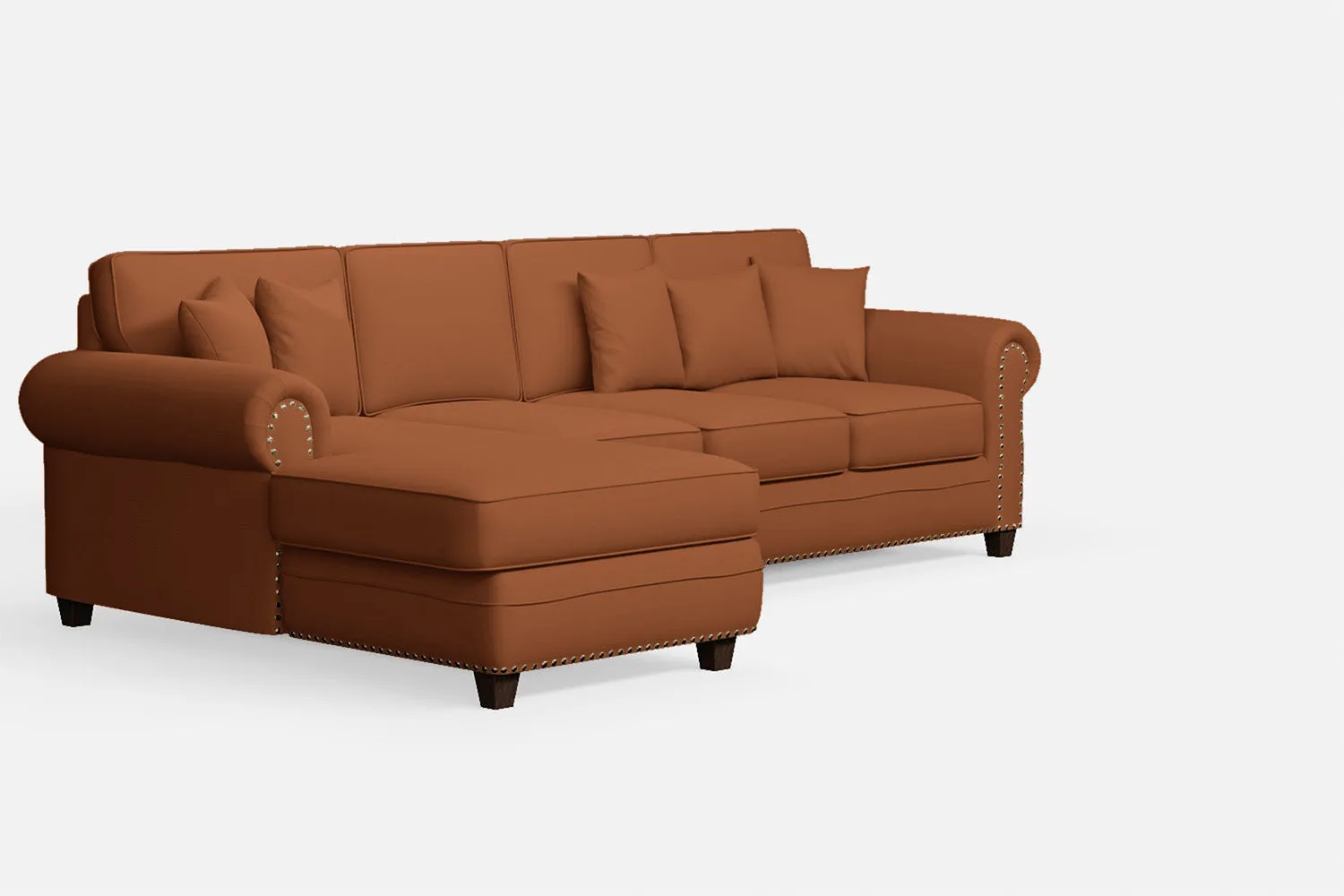 Marano 4 Seater Left Hand Facing Chaise Lounge Corner Sofa Tan Brown Leather