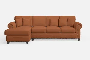 Marano 4 Seater Left Hand Facing Chaise Lounge Corner Sofa Tan Brown Leather