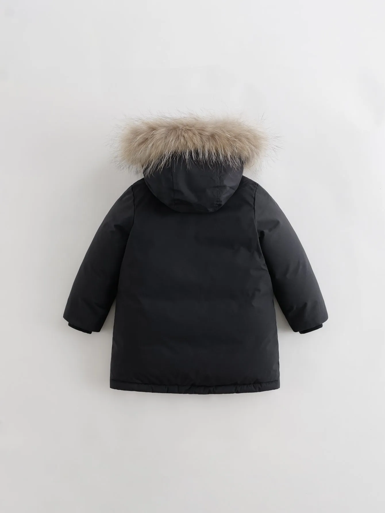 MARC & JANIE Boys Girls Ultralight Hooded Down Mid-Length Coat with Raccoon Fur Collar 210850