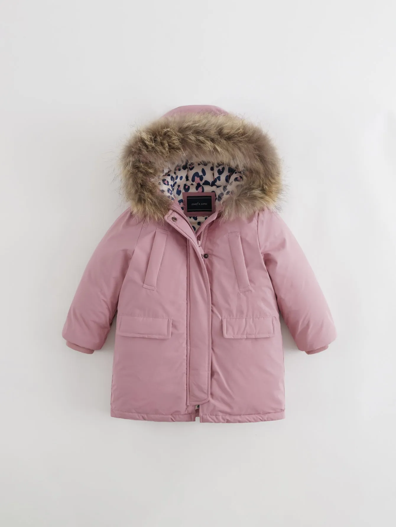 MARC & JANIE Boys Girls Ultralight Hooded Down Mid-Length Coat with Raccoon Fur Collar 210850