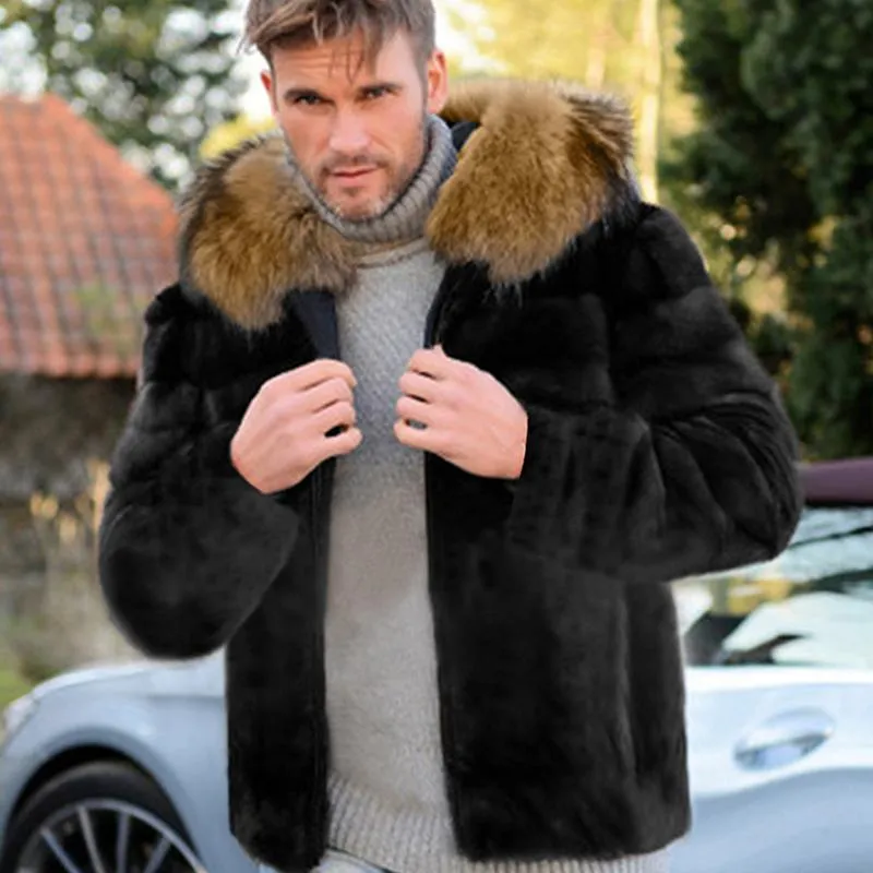 Men's Faux Fur Faux Fur Hooded Jacket 64440738YM