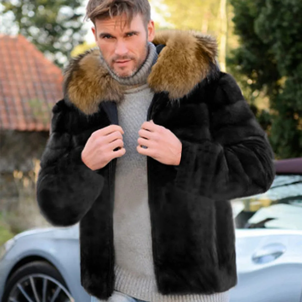 Men's Faux Fur Faux Fur Hooded Jacket 64440738YM