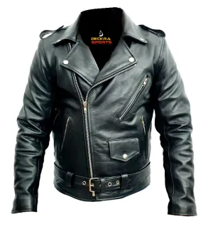 Mens Leather Jacket Genuine Cowhide Premium Quality Motorcycle Coat Fashion Motorbike Jacket