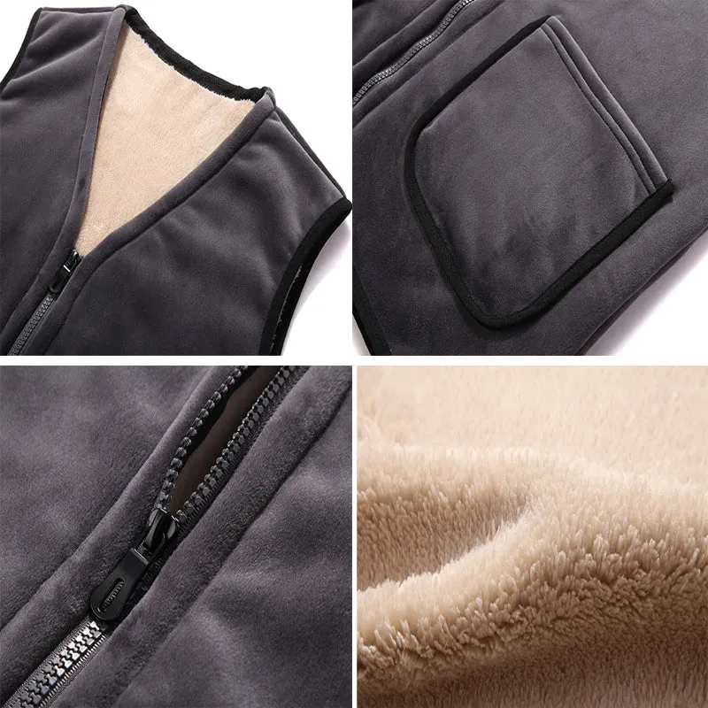 Men's Winter Plus Cashmere Warm Cotton Vest Sleeveless Jacket