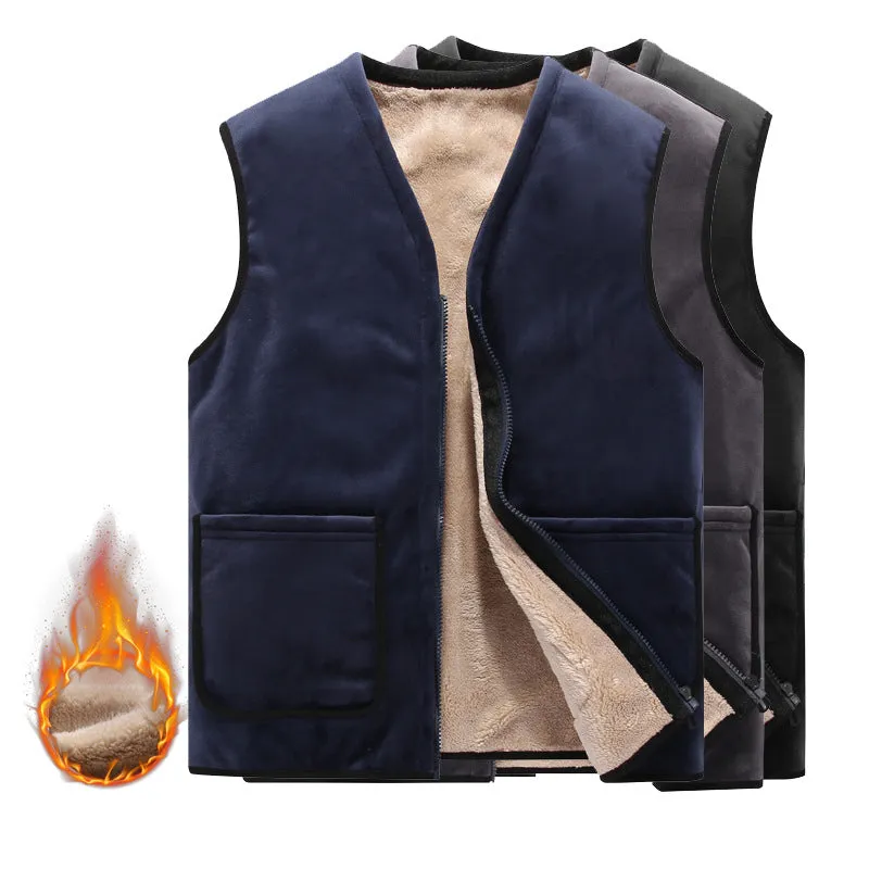 Men's Winter Plus Cashmere Warm Cotton Vest Sleeveless Jacket