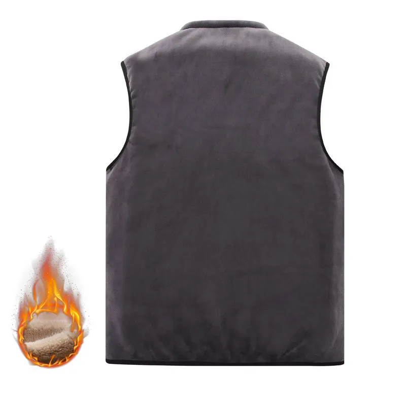 Men's Winter Plus Cashmere Warm Cotton Vest Sleeveless Jacket