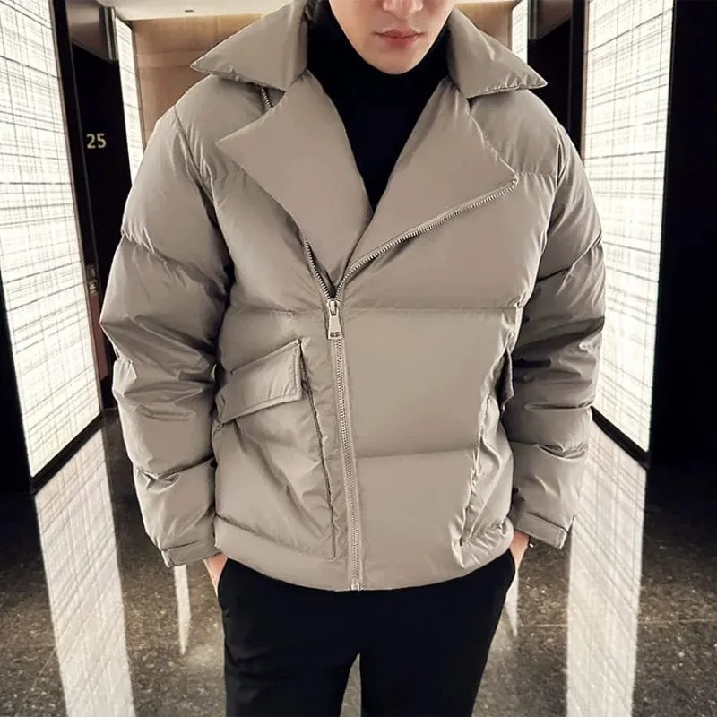 Men's Winter White Duck Down Jacket – High-Quality Short Loose Fit Coat with Large Lapel for Warmth & Streetwear Style