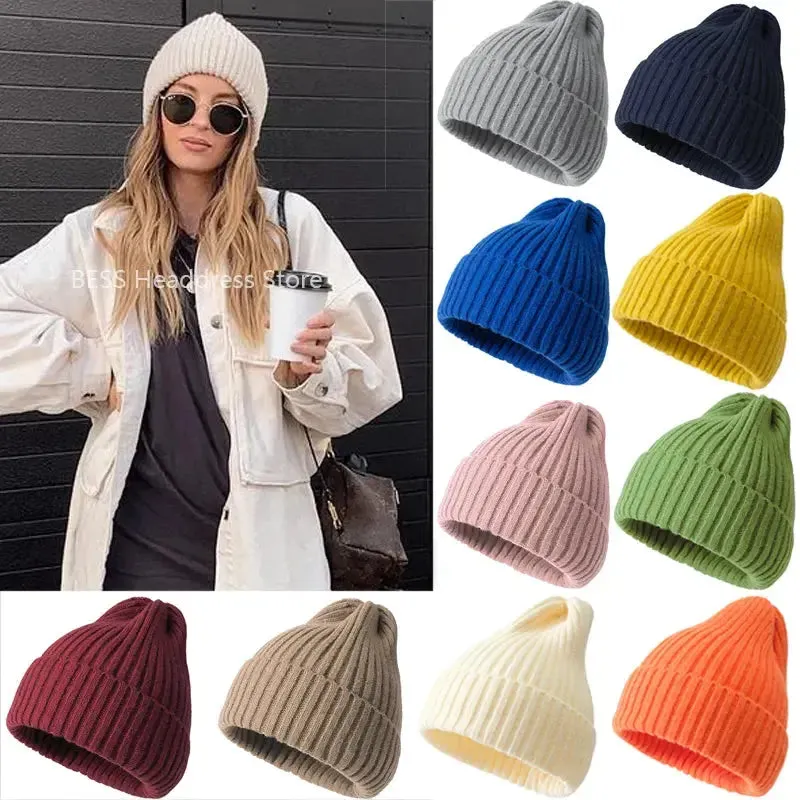 New Beanie Winter for Women Men Boys Girls Crochet Skullies Hat Solid Color Unisex Autumn Knitted Beanies Caps Wild Accessories