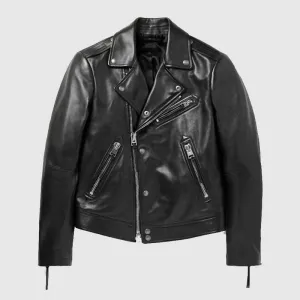 New Mens Slim Fit Full-Grain Leather Biker Jacket