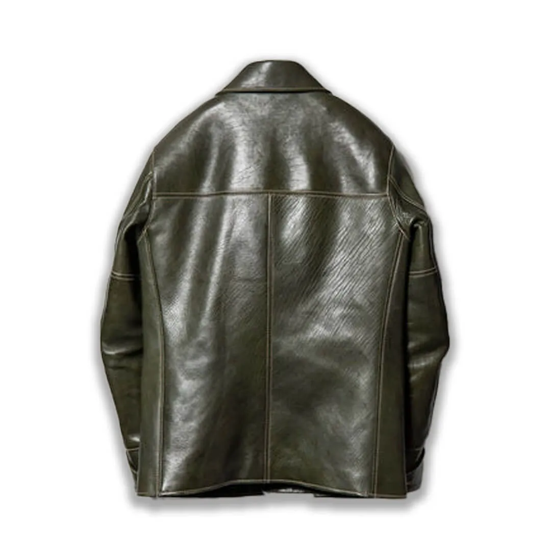 Olive Green Vintage Leather Blazer