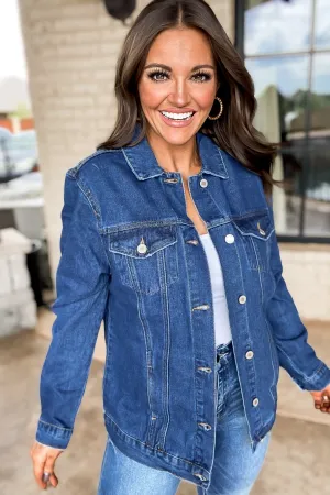 On The Patio Dark Wash Oversized Denim Jacket