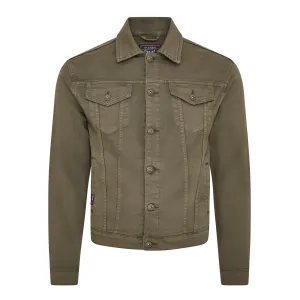 Pendle mens twill trucker jacket with comfort stretch in Olive