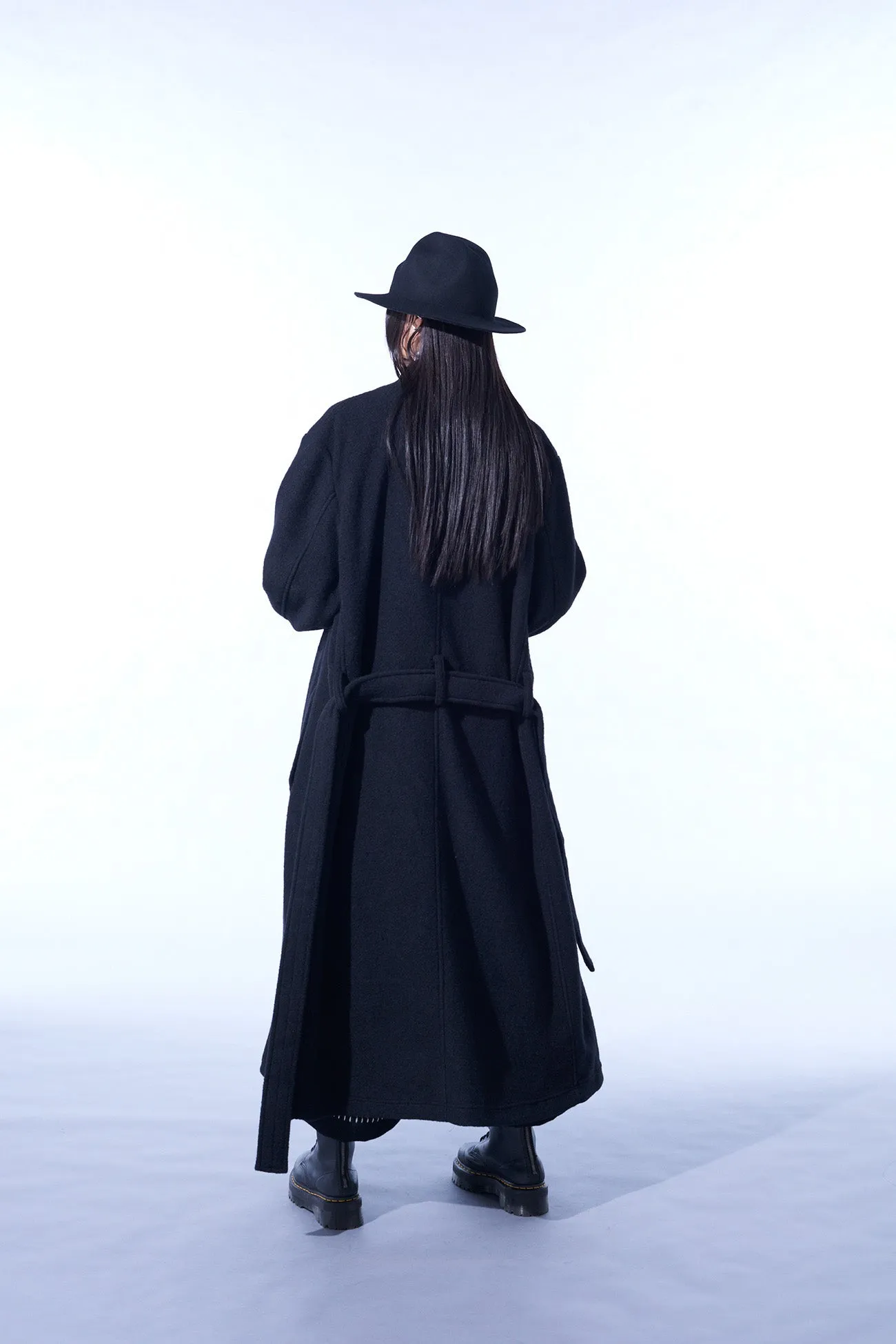 PE/W SLIVER JERSEY DOUBLE-BREASTED STAND COLLAR COAT