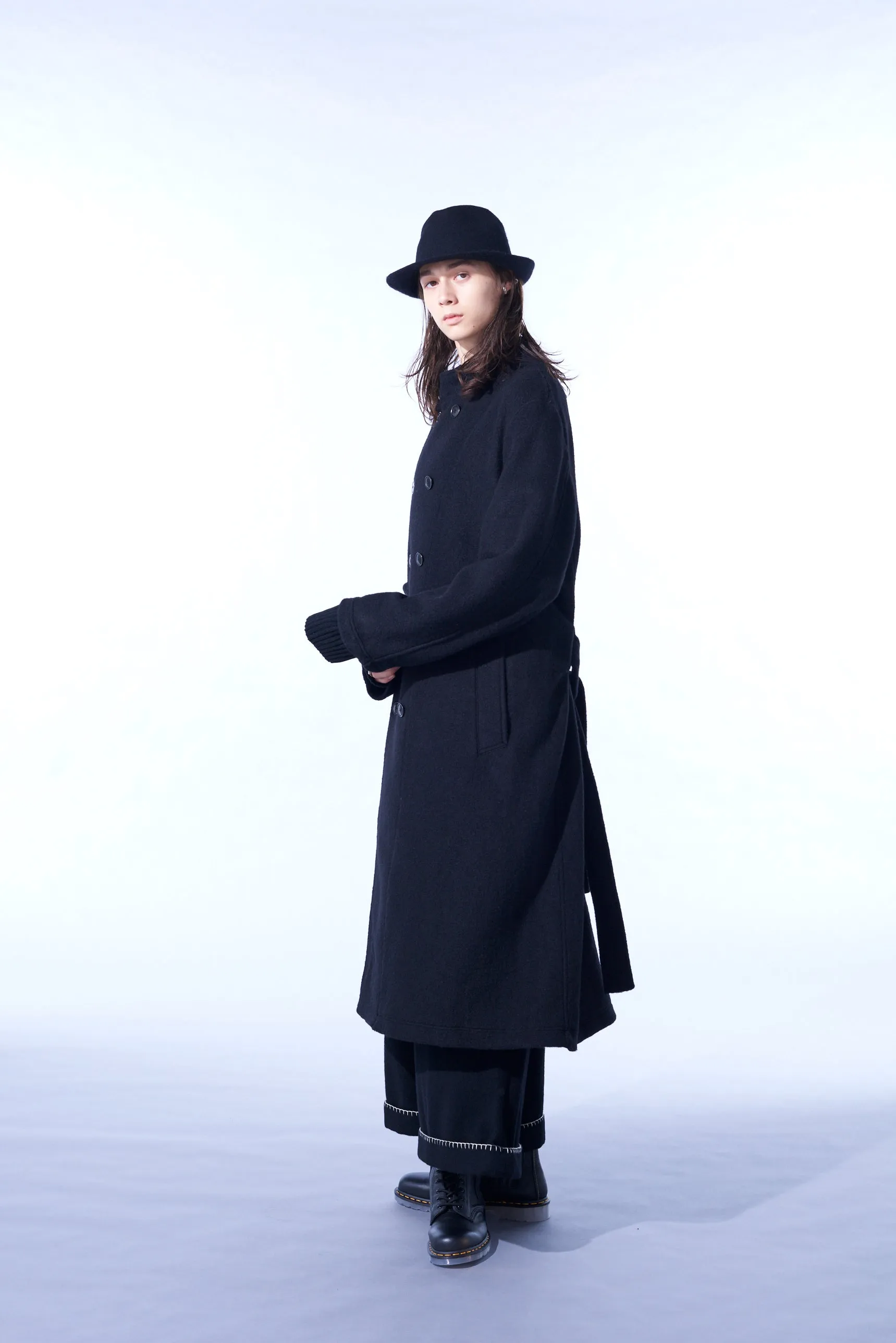 PE/W SLIVER JERSEY DOUBLE-BREASTED STAND COLLAR COAT