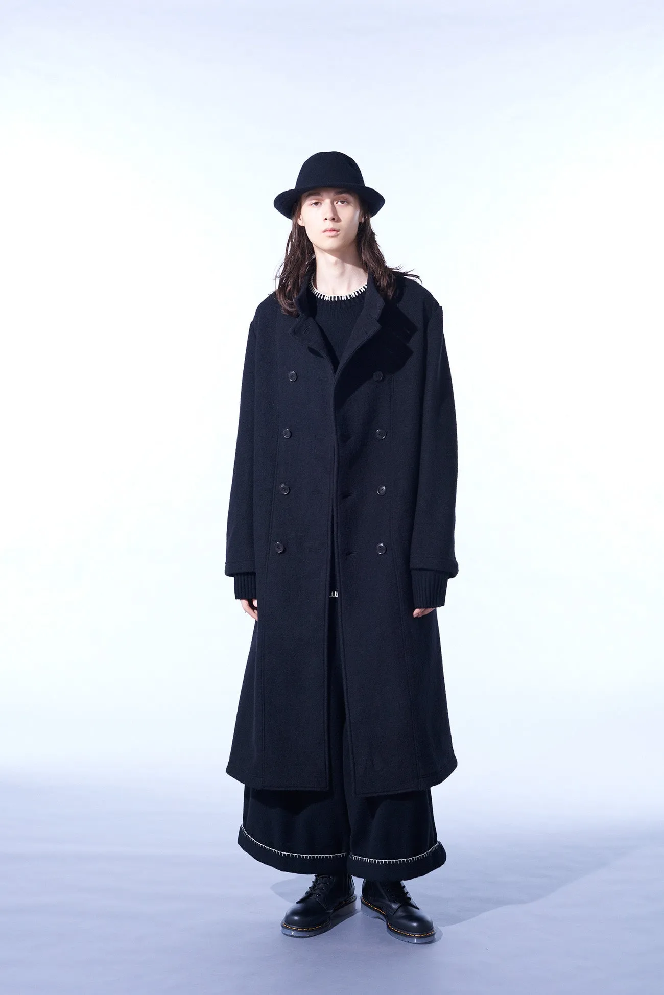 PE/W SLIVER JERSEY DOUBLE-BREASTED STAND COLLAR COAT