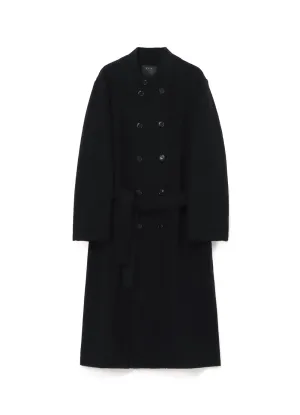 PE/W SLIVER JERSEY DOUBLE-BREASTED STAND COLLAR COAT