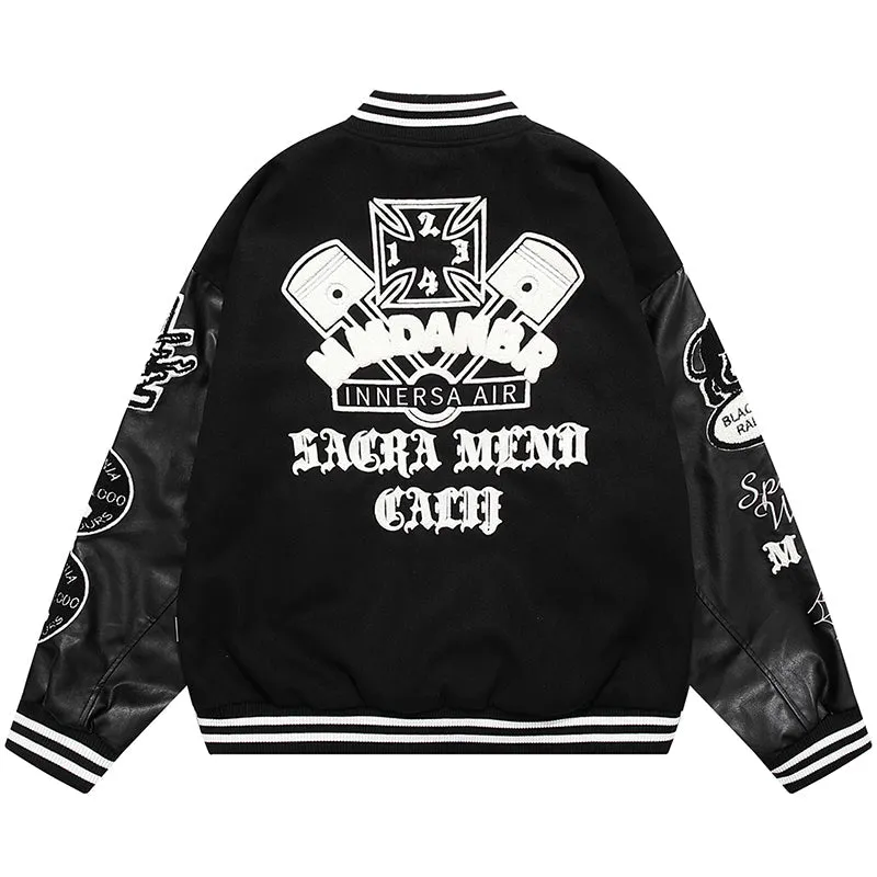 PopFlying Warm Varsity Jacket Flocked Ghost