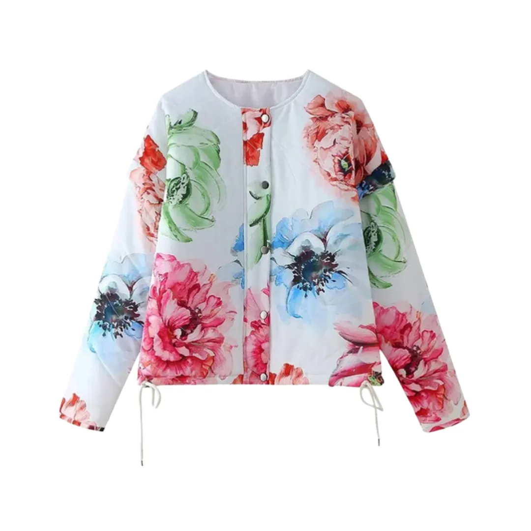 Pre Order:  Retro Floral Thin Quilted Zip Up Jacket