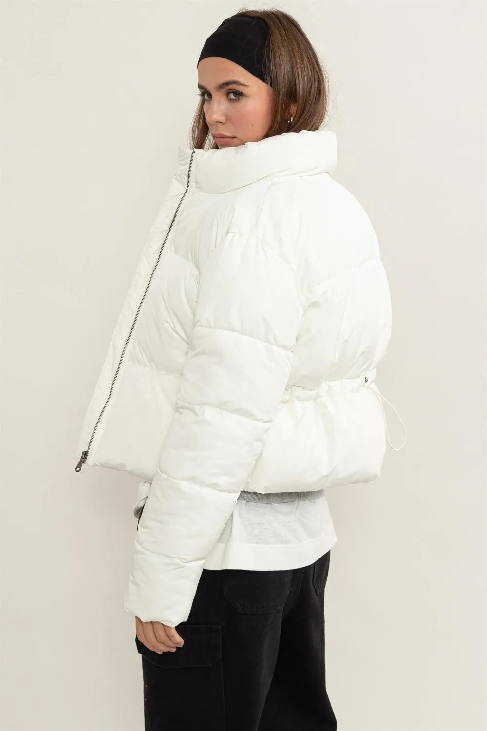 Quilted Back Drawstring Puffer Jacket