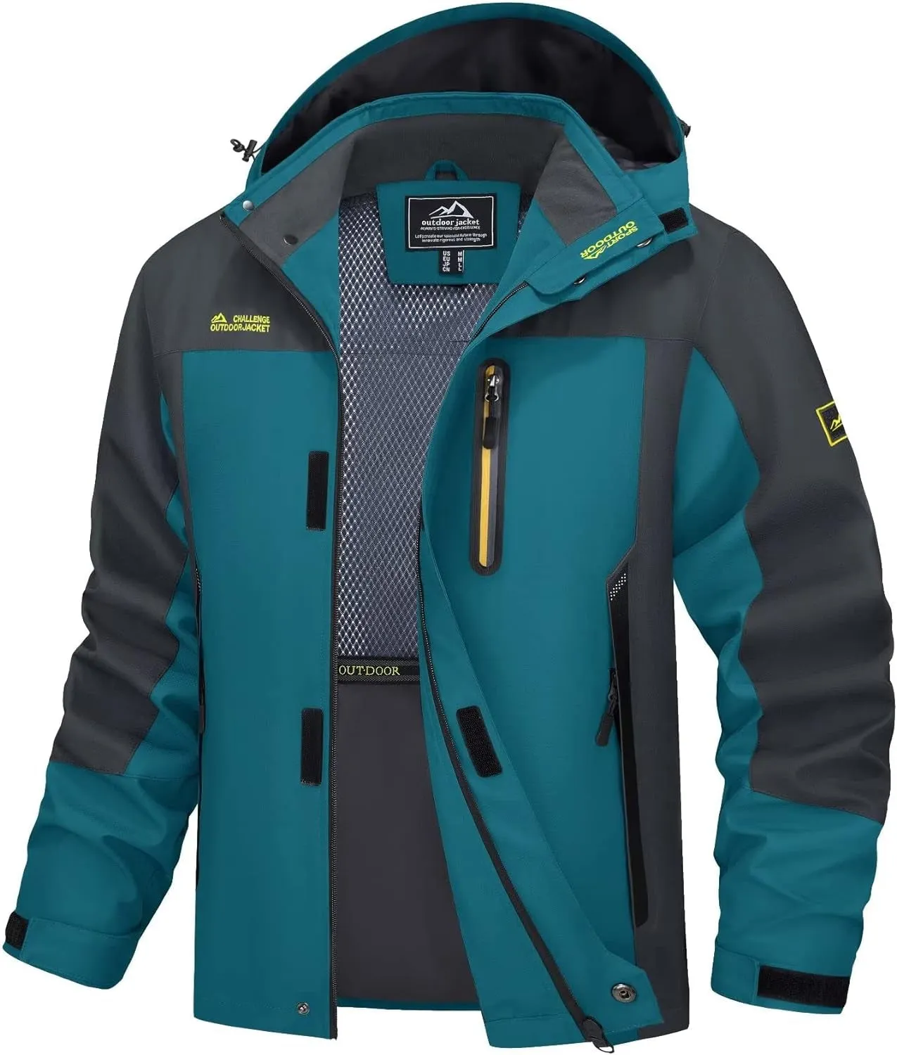 "Premium Outdoor Performance: Men's Hooded Windproof Rain Jacket - Ensuring Optimal Dryness and Protection for Hiking, Fishing, and Running with Multiple Pockets!"