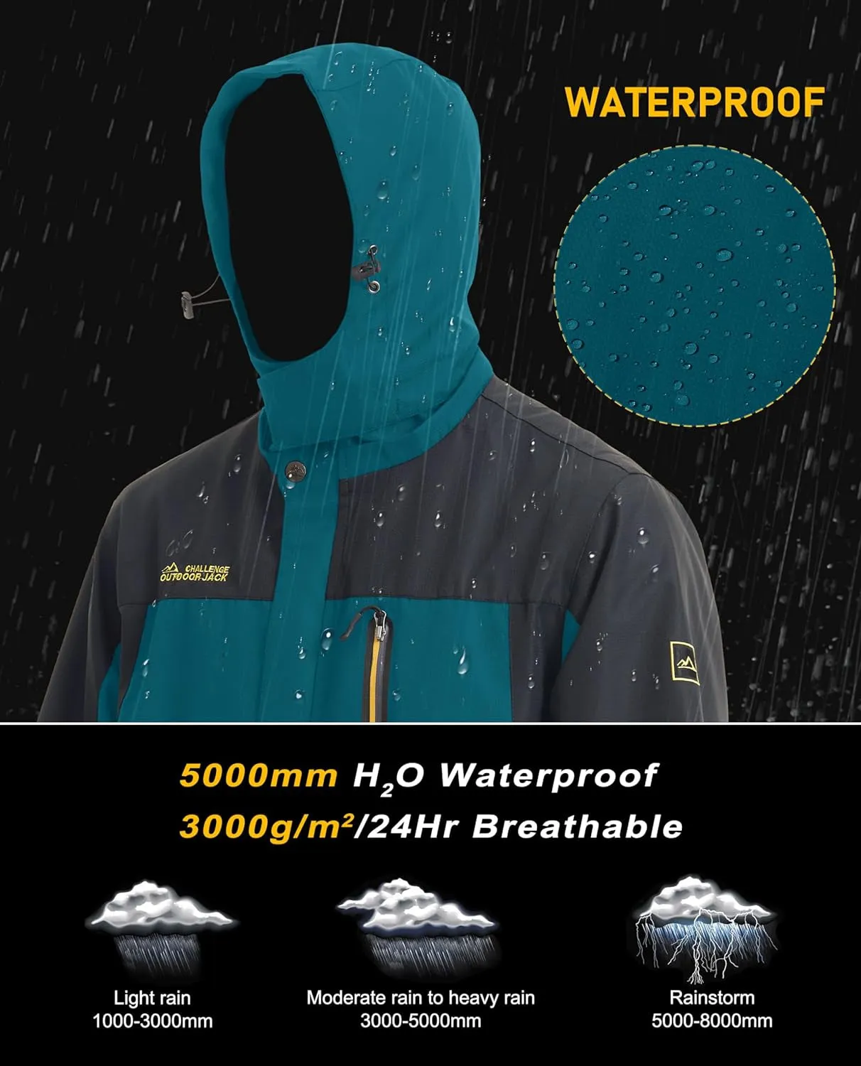 "Premium Outdoor Performance: Men's Hooded Windproof Rain Jacket - Ensuring Optimal Dryness and Protection for Hiking, Fishing, and Running with Multiple Pockets!"