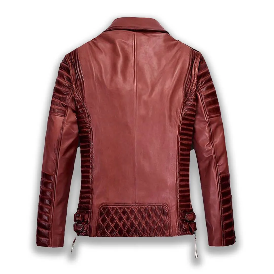 Red Quilted Motorcycle Leather Jacket