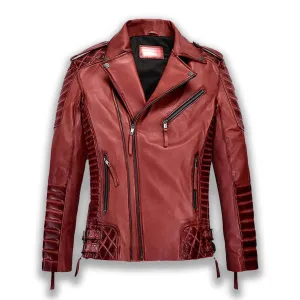 Red Quilted Motorcycle Leather Jacket