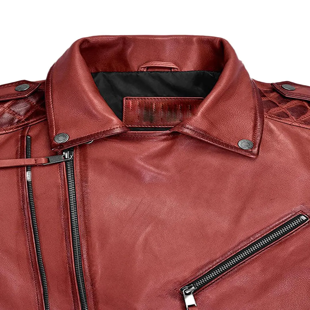 Red Quilted Motorcycle Leather Jacket