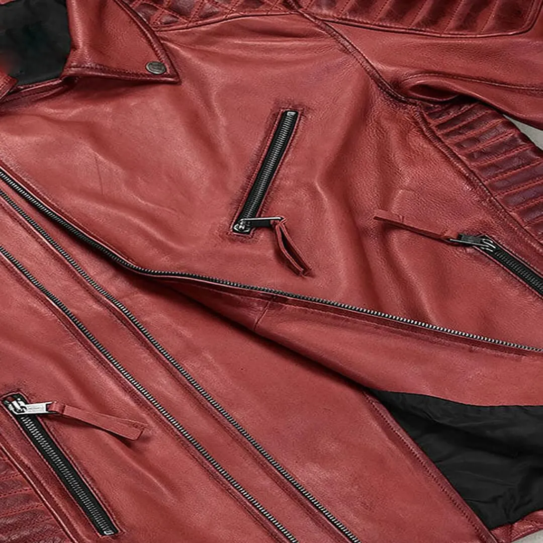 Red Quilted Motorcycle Leather Jacket