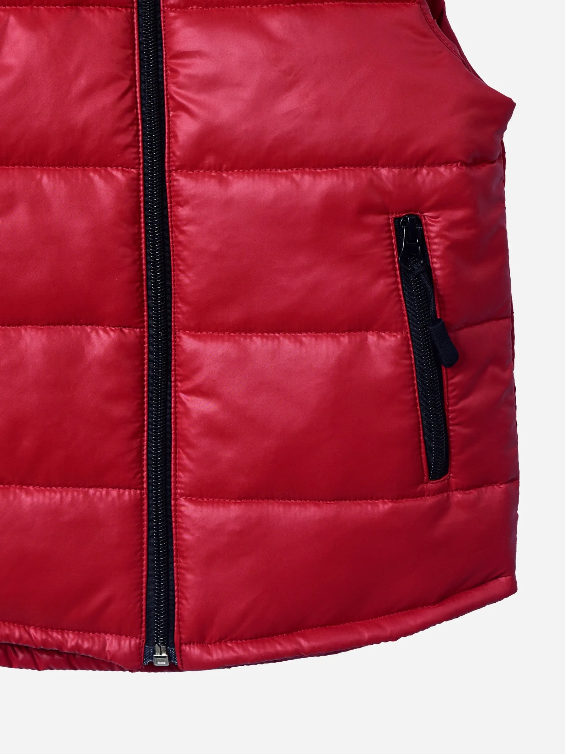 Red Sleeveless Casual Puffer Jacket