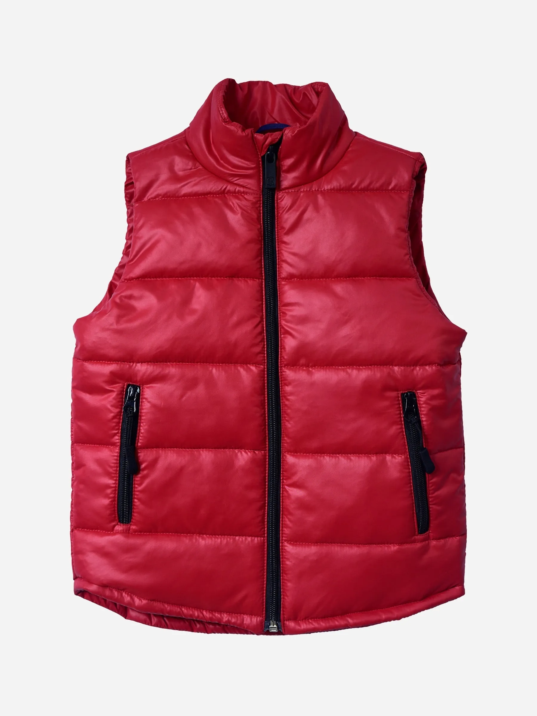 Red Sleeveless Casual Puffer Jacket