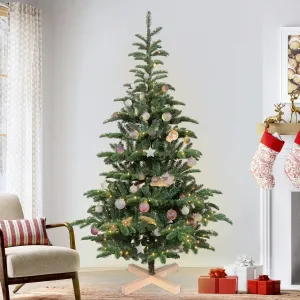 relaxed Christmas Trees 5 ft Pre lit,  Wooden Stand Tree w/ 403 PE PVC Mixed Tips, 200 Lights 6 ft