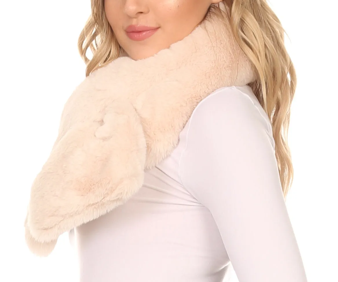 Sakkas Kiy Loophole Faux Fur Long Soft Warm Comfortable Textured Bow Scarf