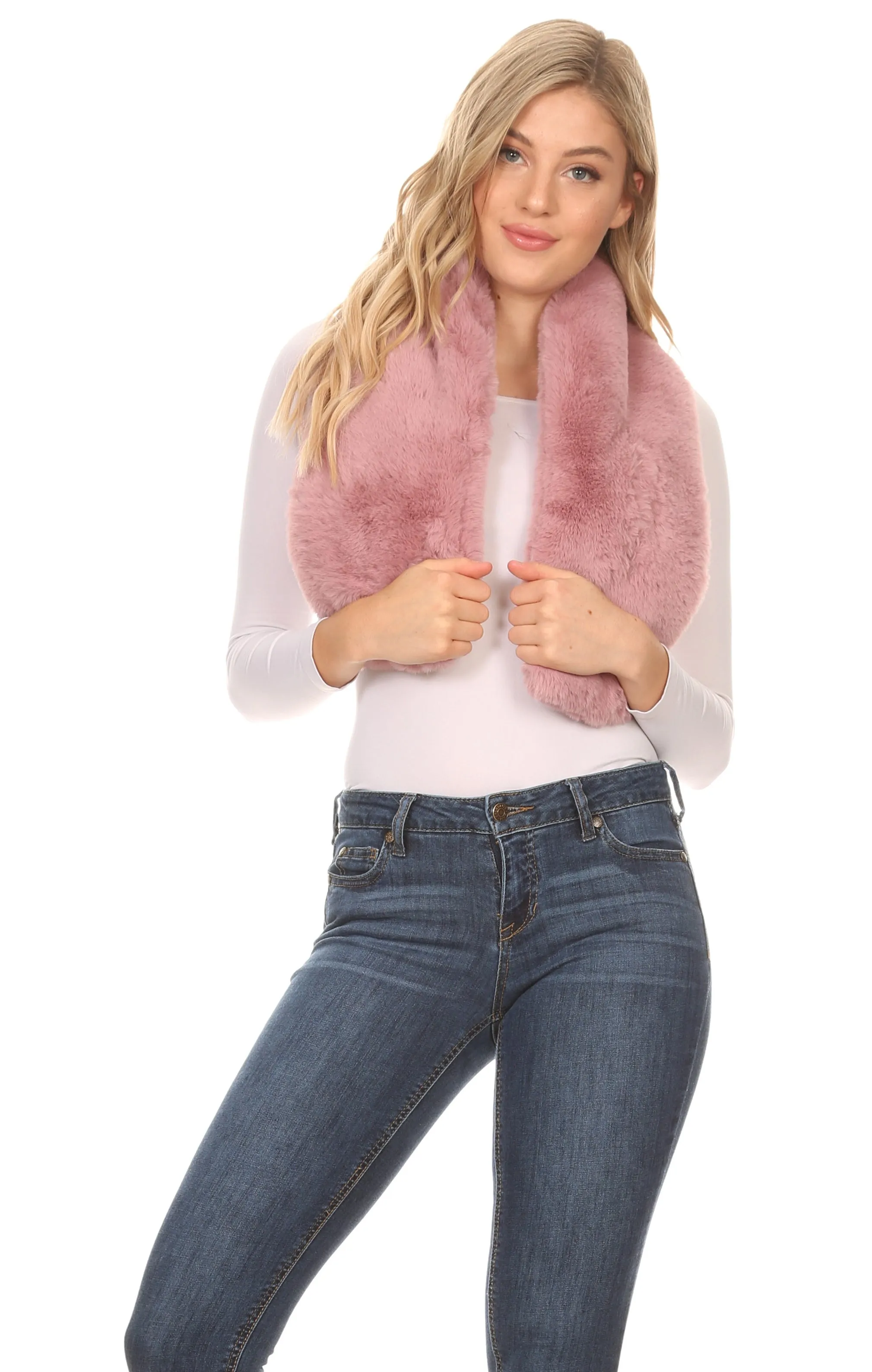 Sakkas Kiy Loophole Faux Fur Long Soft Warm Comfortable Textured Bow Scarf