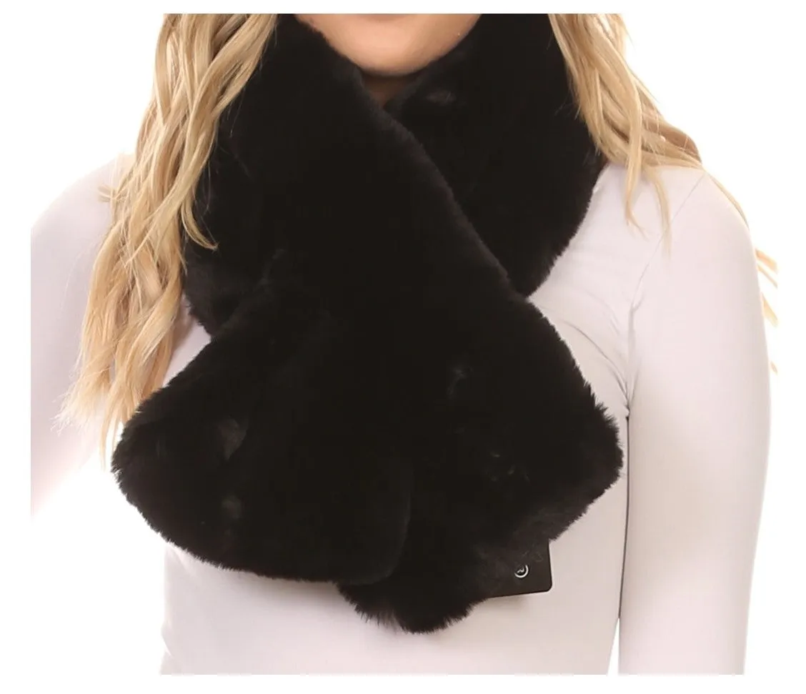 Sakkas Kiy Loophole Faux Fur Long Soft Warm Comfortable Textured Bow Scarf