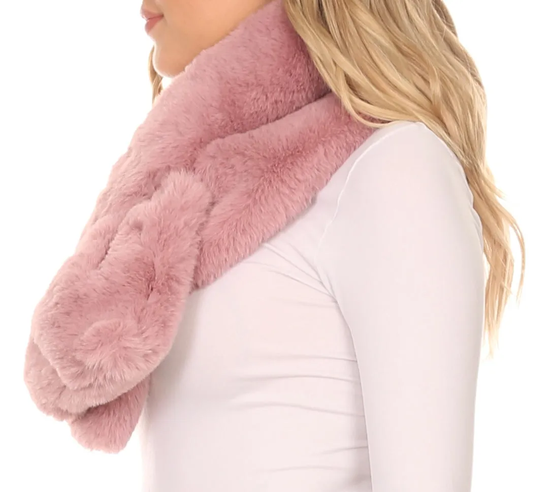 Sakkas Kiy Loophole Faux Fur Long Soft Warm Comfortable Textured Bow Scarf