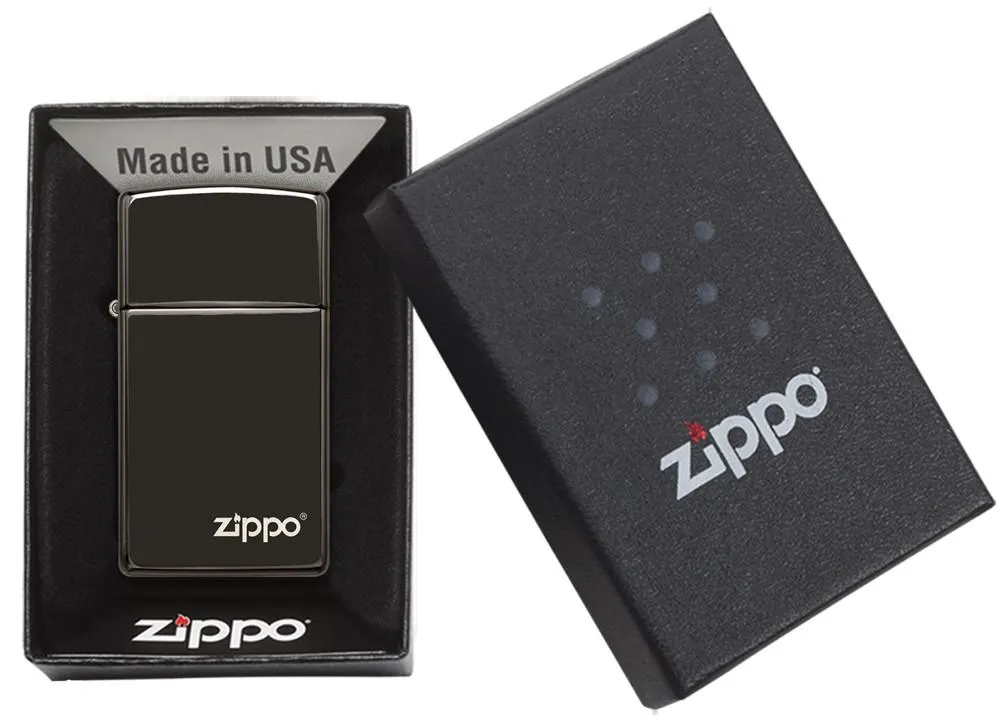 Slim® High Polish Black Zippo Logo