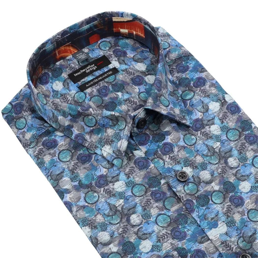 Stylish Multi Blue Modern Print Men's Long Sleeve Slim Fit Shirt