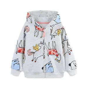 Toddler/Kid Girl's Cartoon Unicorn and Bear Print Design Jacket