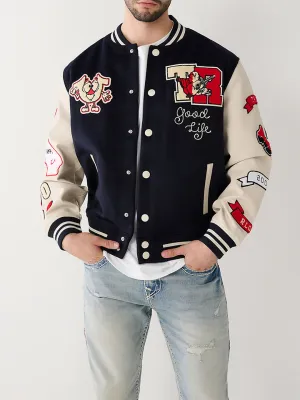 True Religion Men Embroidered Full Sleeves Stand Collar Jacket