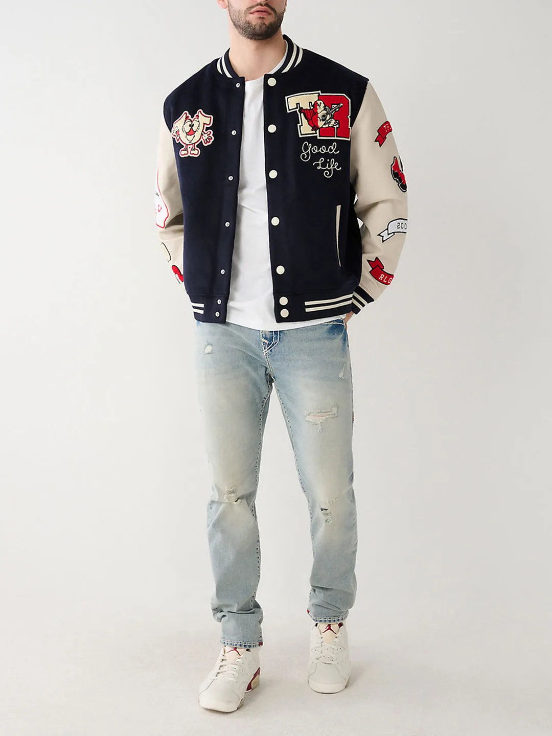 True Religion Men Embroidered Full Sleeves Stand Collar Jacket