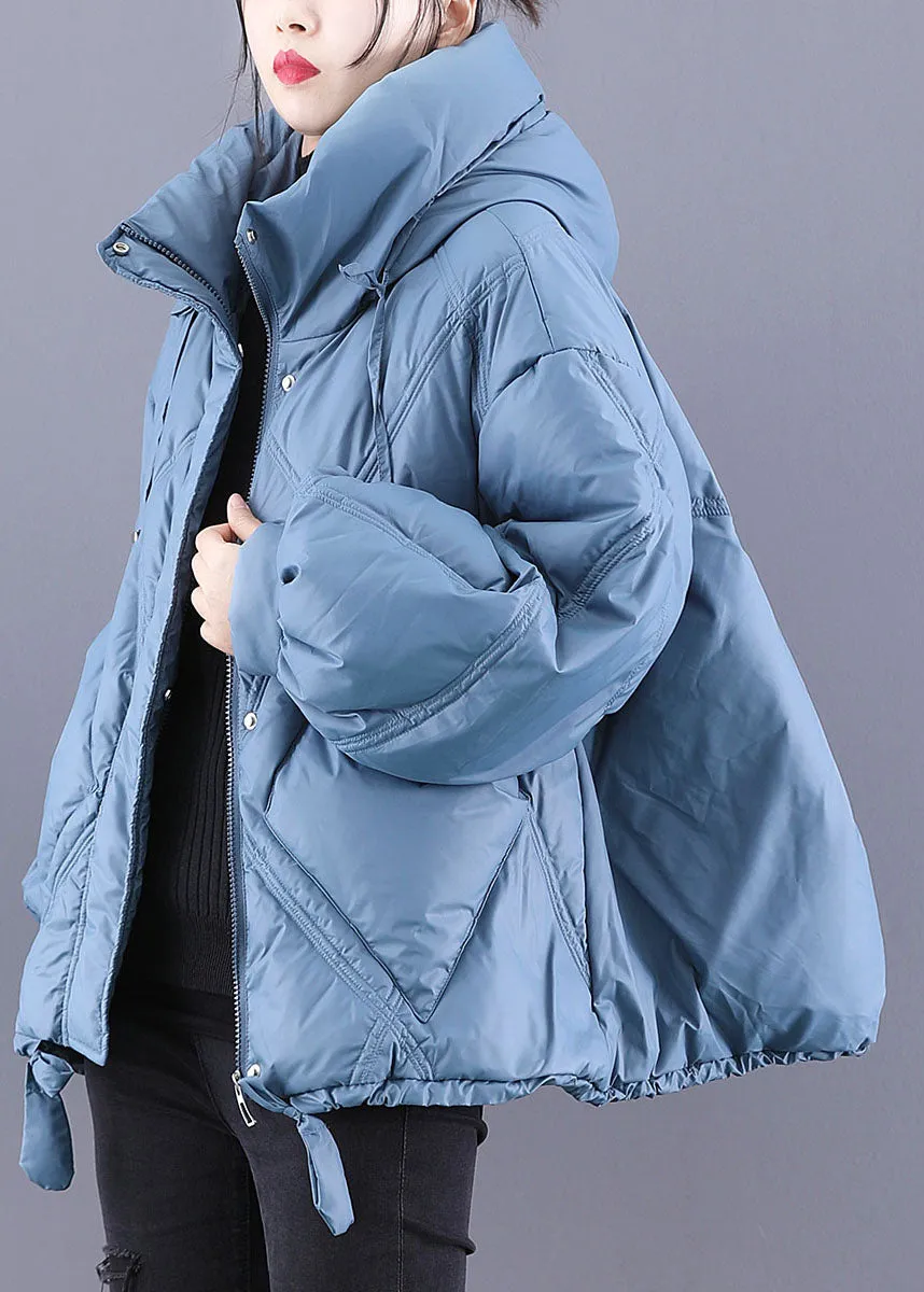 Unique Blue hooded Cloak Warm Winter Duck Down Puffers Coat