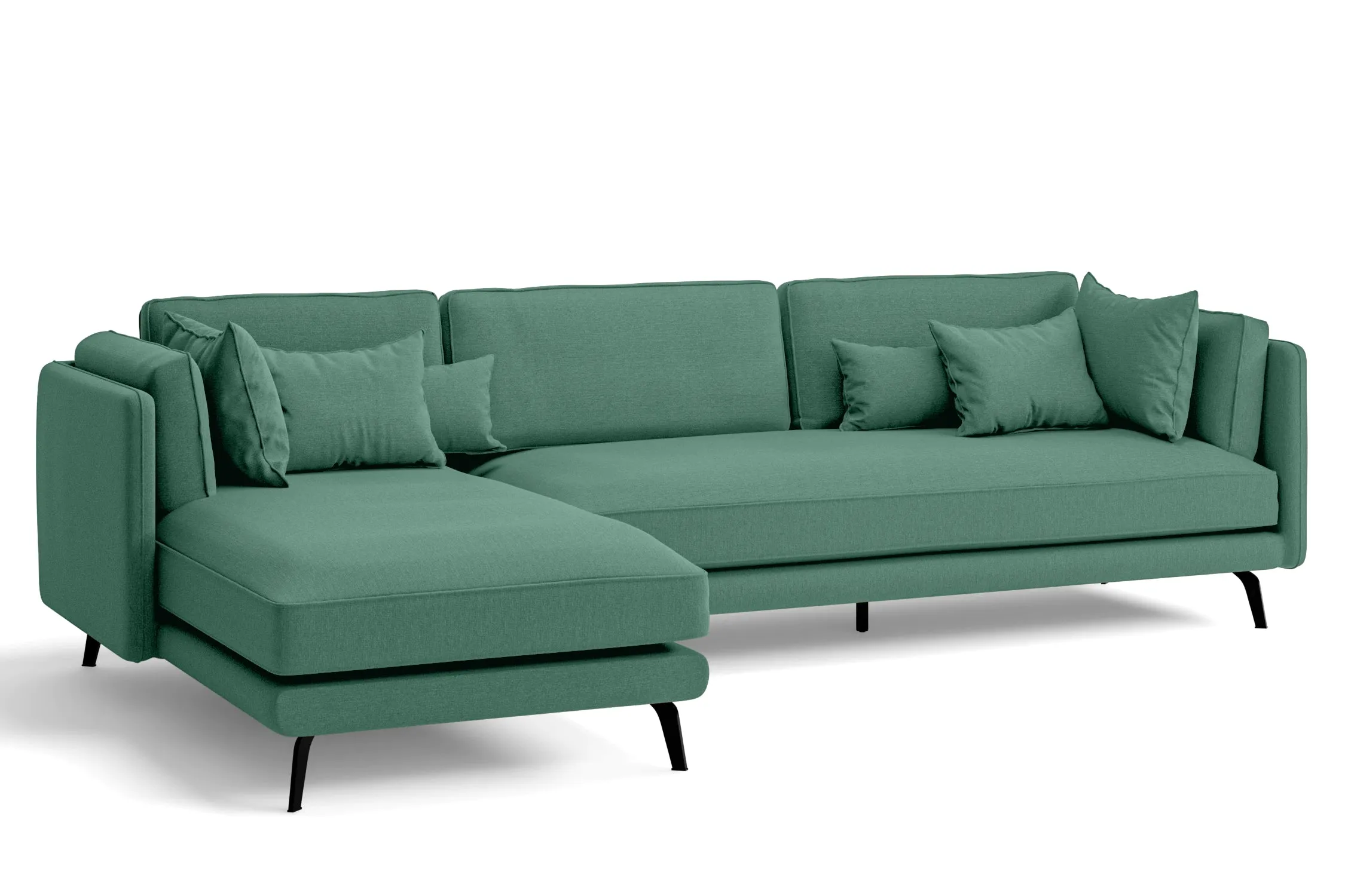 Velletri 4 Seater Left Hand Facing Chaise Lounge Corner Sofa Mint Green Linen Fabric