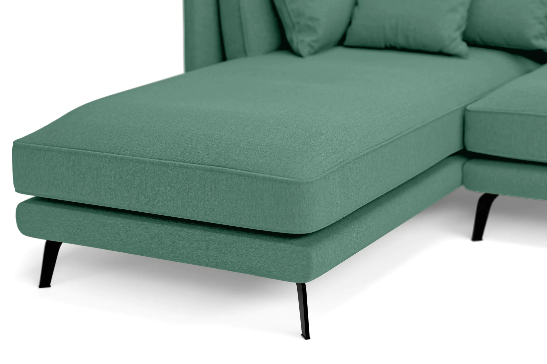 Velletri 4 Seater Left Hand Facing Chaise Lounge Corner Sofa Mint Green Linen Fabric