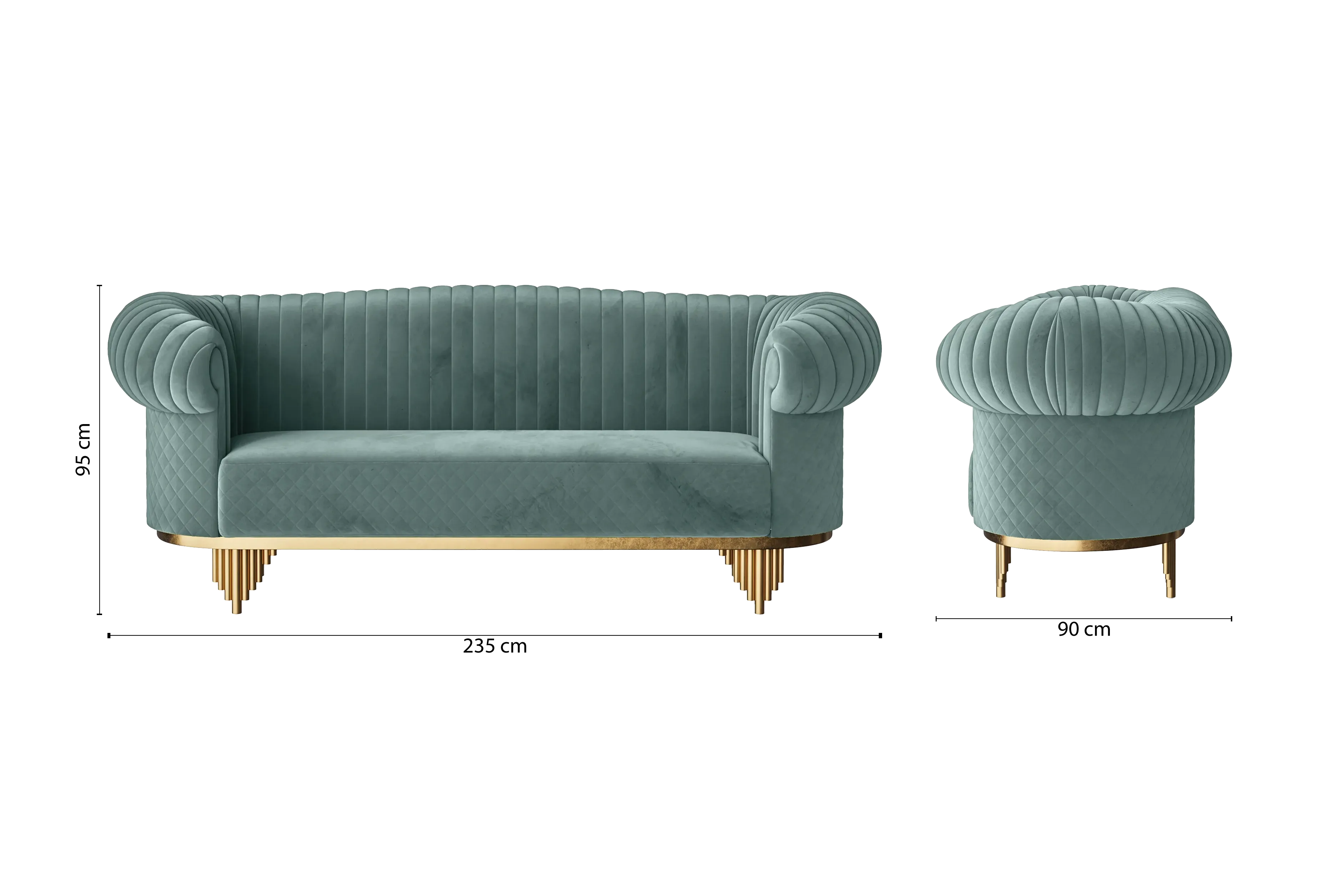 Viterbo 3 Seater Sofa Teal Velvet