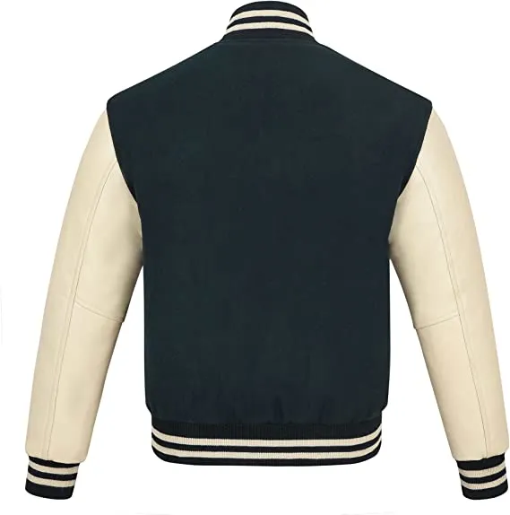 Warrior Gears Classic Hybrid Varsity Jacket for Kids, Toddler Letterman Bomber Jacket for Boys, Unisex Varsity Jacket Girls, Forest Green Pure Wool Body & Cream Cowhide Leather Sleeves